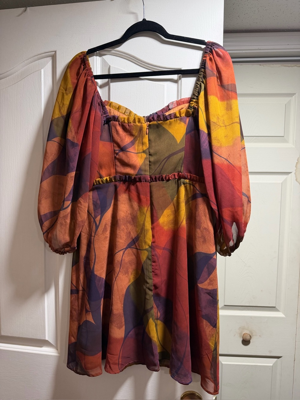 Hutch Multicolor Puff-Sleeve Mini Dress in Red, Yellow, Purple